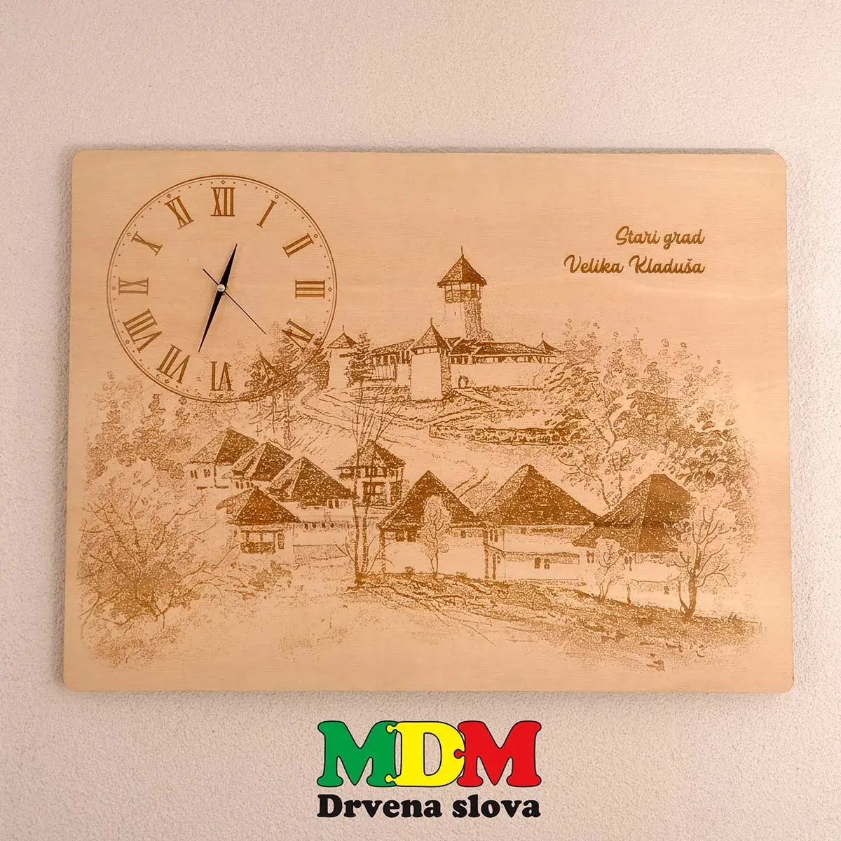 Drveni zidni sat Velika Kladuša | Motiv Starog grada