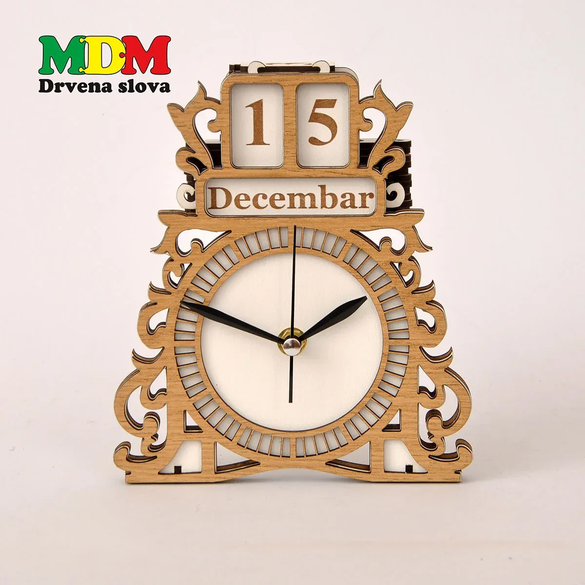 Drveni stolni sat sa kalendarom | Elegantna dekoracija i funkcionalnost