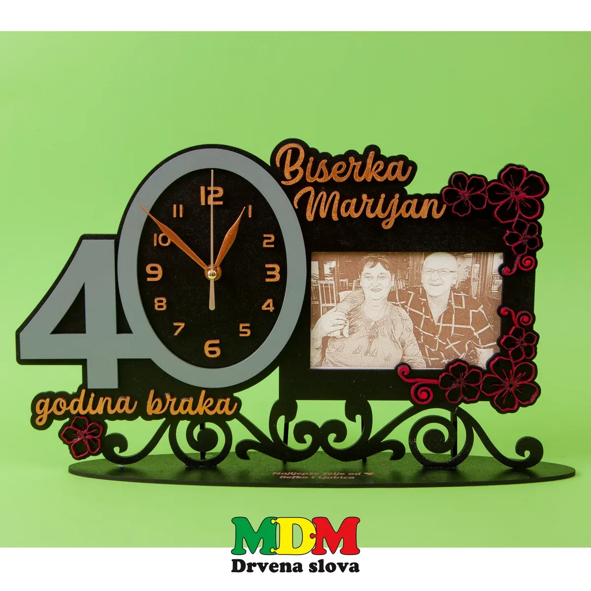 Drveni sat sa slikom za godišnjicu braka | Personalizirani poklon