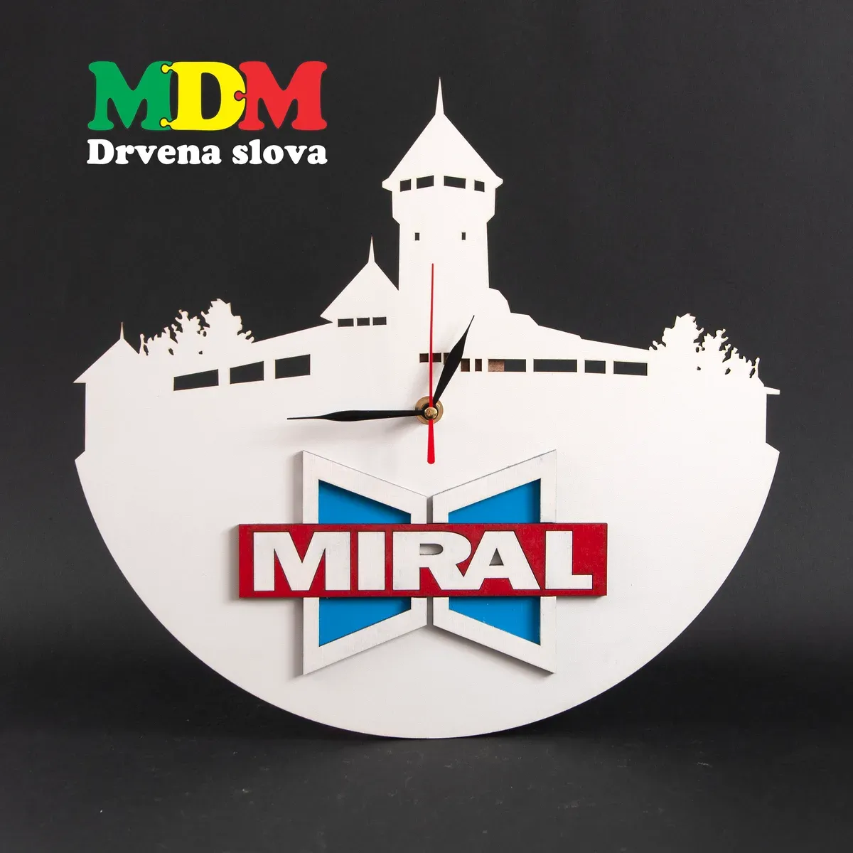 Drveni zidni sat Miral PVC | Velika Kladuša motiv i logotip