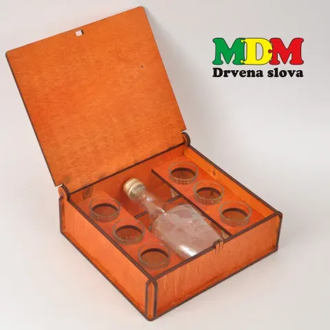 Drvena kutija set boca i 6 čaša | Suvenir i poklon