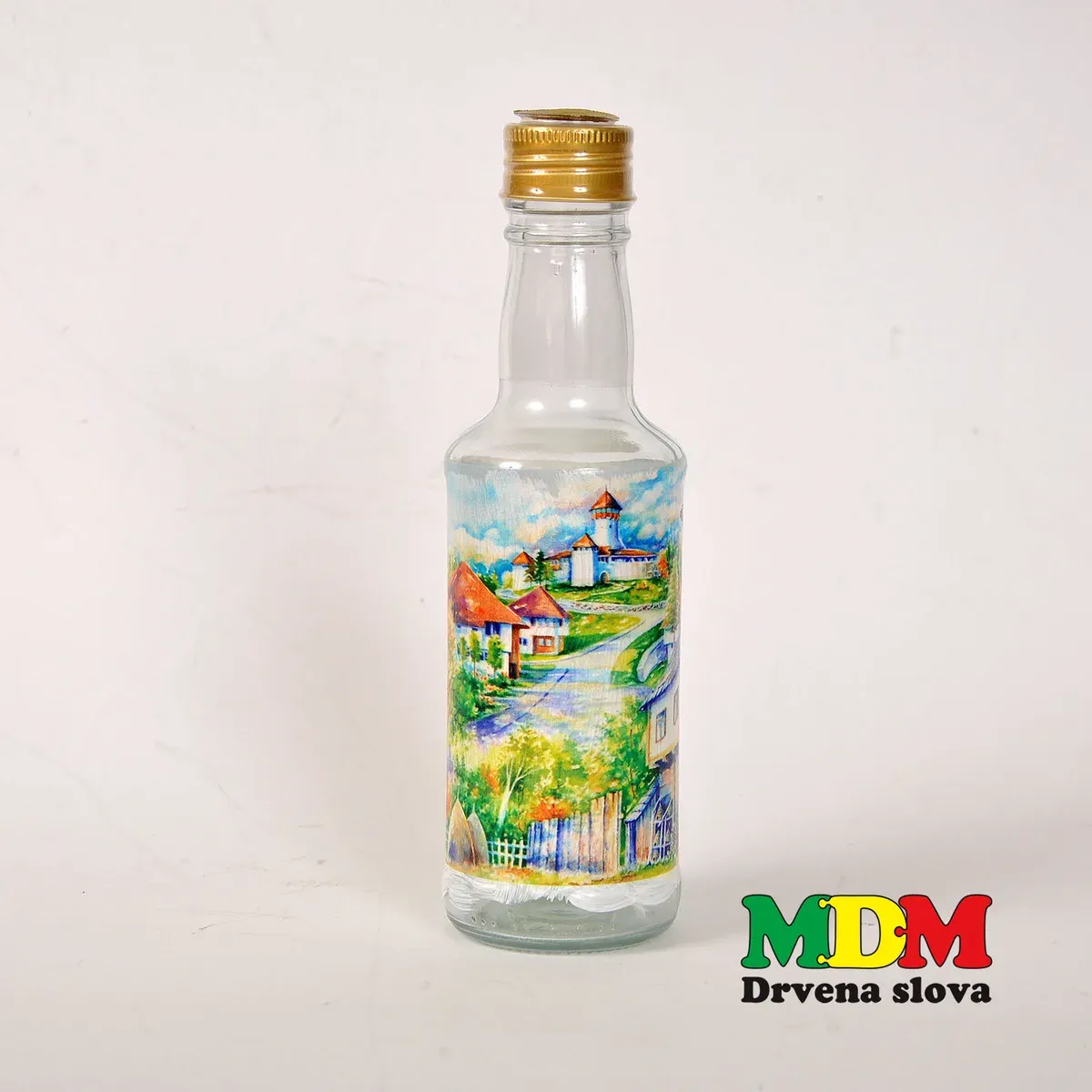 Suvenir Velika Kladuša – Dekorativna staklena boca sa motivom Starog grada