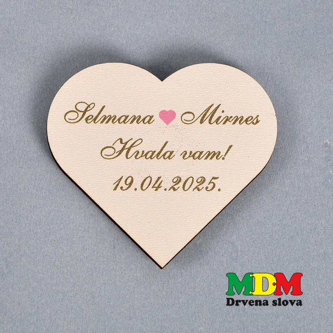 Magnet zahvalnica za vjenčanje – personalizirano drveno srce